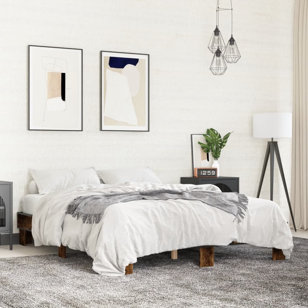 Cadru de pat, stejar fumuriu 150x200 cm lemn prelucrat și metal GartenMobel Dekor