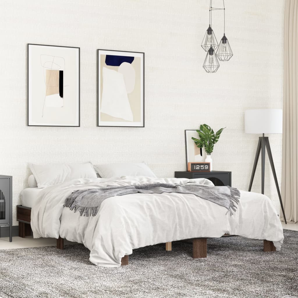 Cadru de pat, stejar maro, 150x200 cm, lemn prelucrat și metal GartenMobel Dekor