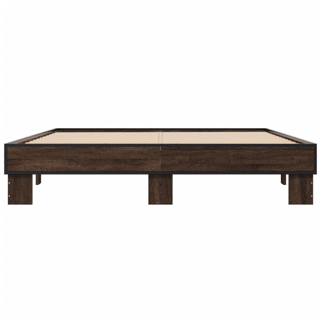 Cadru de pat, stejar maro, 150x200 cm, lemn prelucrat și metal GartenMobel Dekor