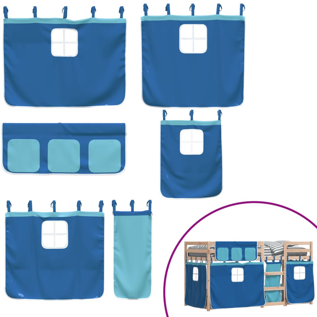 Pat supraetajat cu perdele, albastru, 75x190 cm, lemn masiv pin GartenMobel Dekor