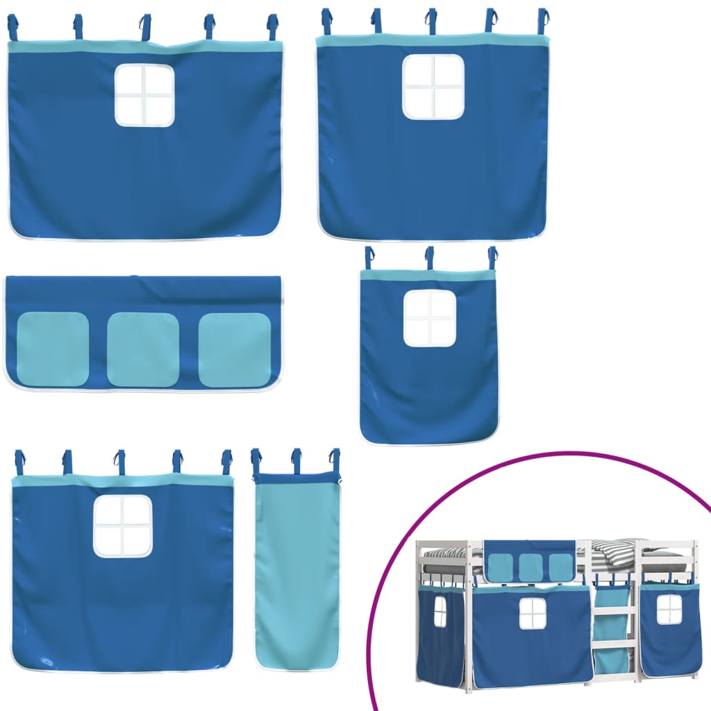 Pat supraetajat cu perdele, albastru, 80x200 cm, lemn masiv pin GartenMobel Dekor