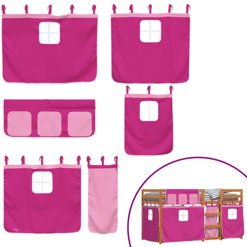 Pat supraetajat cu perdele, roz, 80x200 cm, lemn masiv pin GartenMobel Dekor