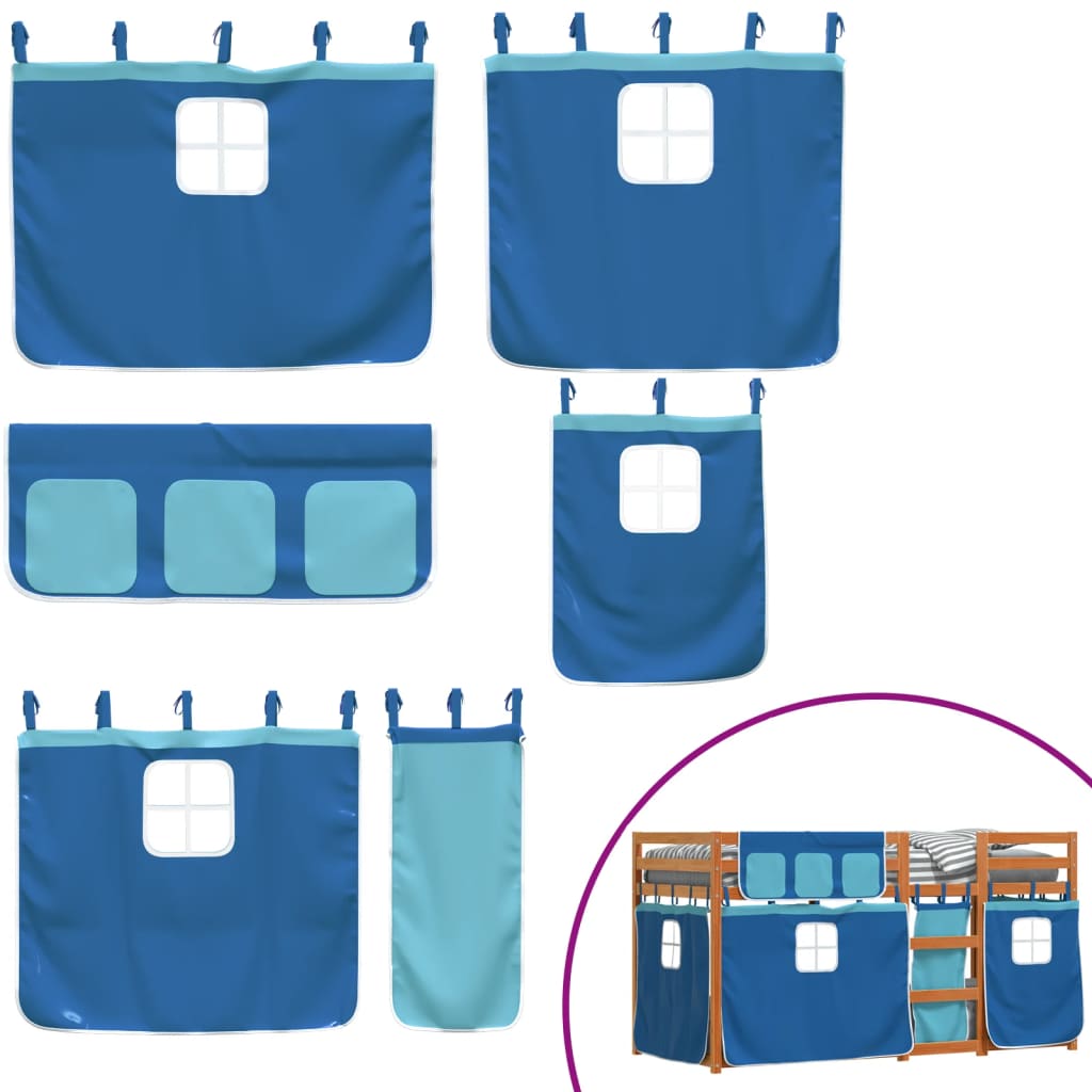 Pat supraetajat cu perdele, albastru, 90x200 cm, lemn masiv pin GartenMobel Dekor