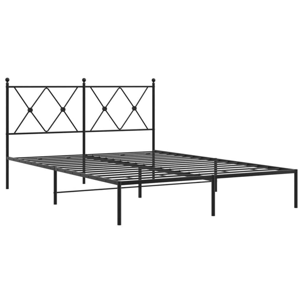 Cadru de pat metalic cu tăblie, negru, 135x190 cm GartenMobel Dekor