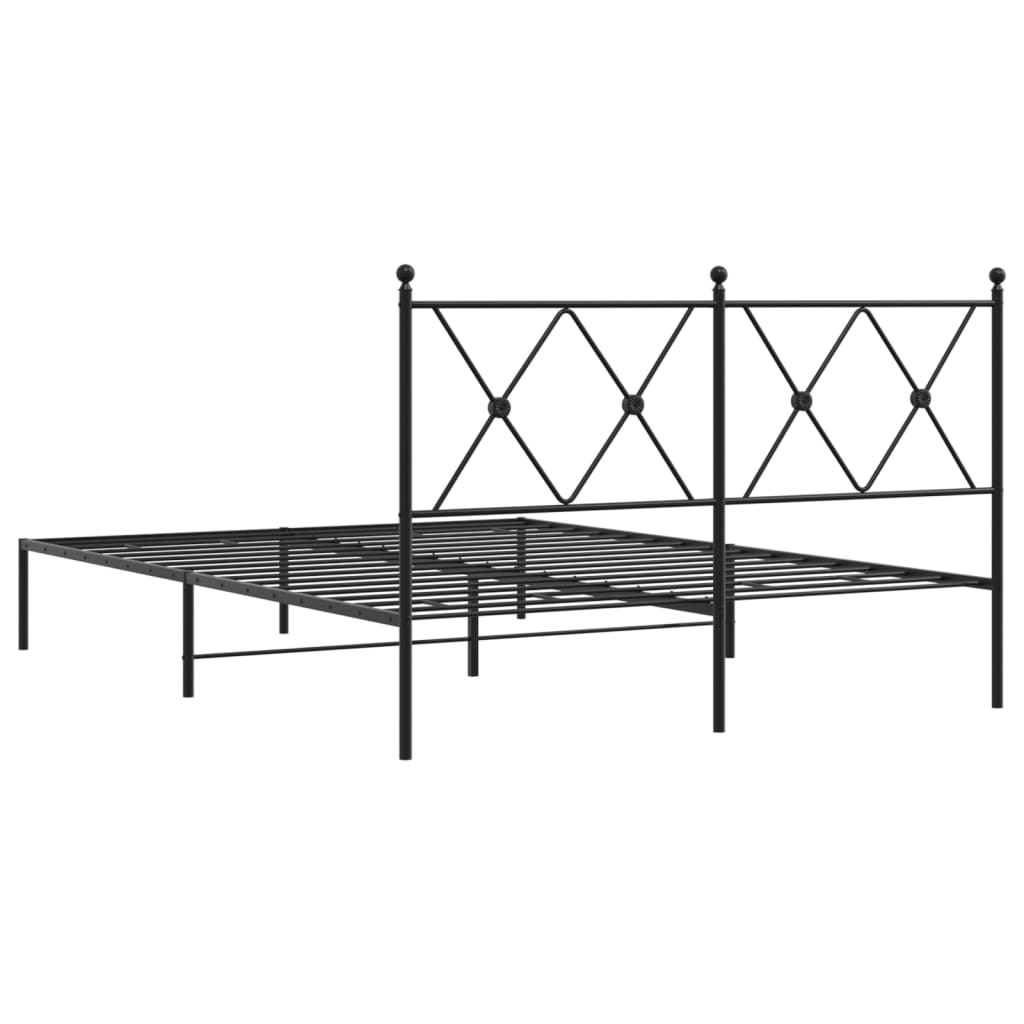 Cadru de pat metalic cu tăblie, negru, 135x190 cm GartenMobel Dekor