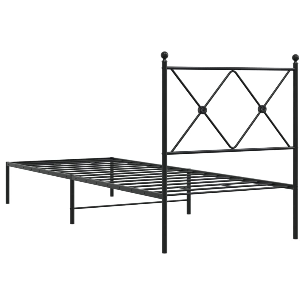 Cadru de pat metalic cu tăblie, negru, 75x190 cm GartenMobel Dekor