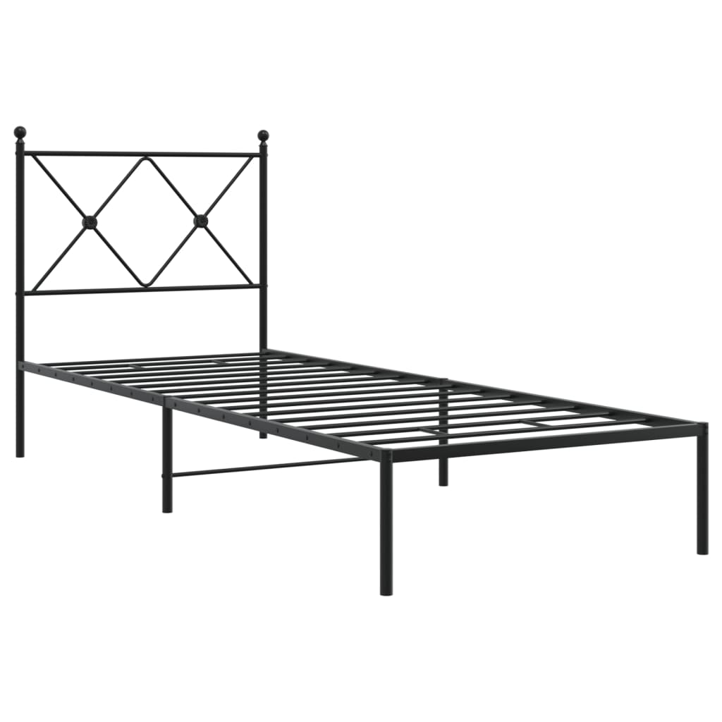 Cadru de pat metalic cu tăblie, negru, 75x190 cm GartenMobel Dekor