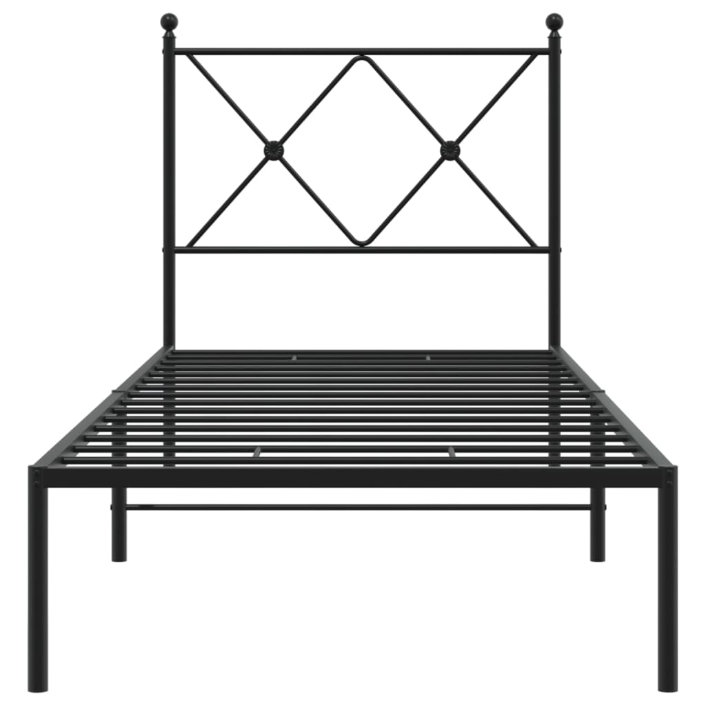 Cadru de pat metalic cu tăblie, negru, 75x190 cm GartenMobel Dekor