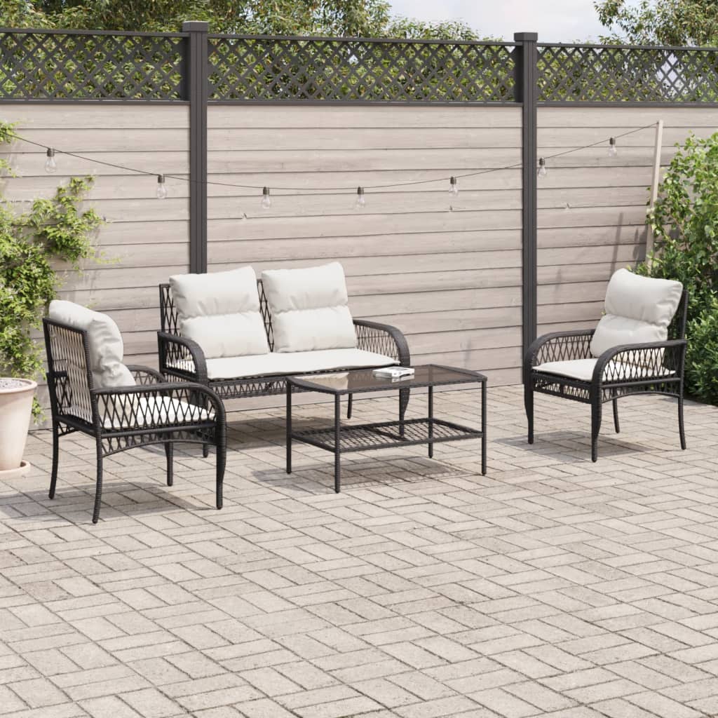 Set mobilier de grădină cu perne, 4 piese, negru, poliratan GartenMobel Dekor