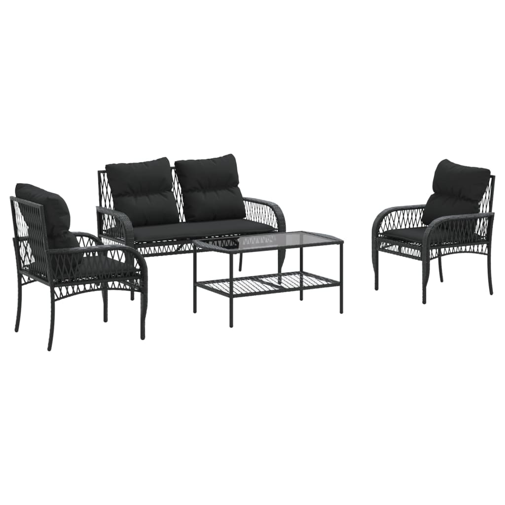 Set mobilier de grădină cu perne, 4 piese, negru, poliratan GartenMobel Dekor