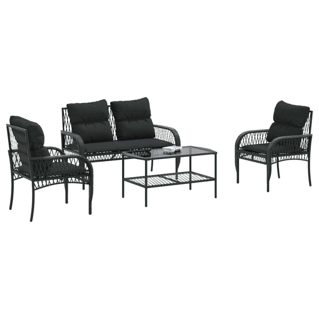 Set mobilier de grădină cu perne, 4 piese, negru, poliratan GartenMobel Dekor