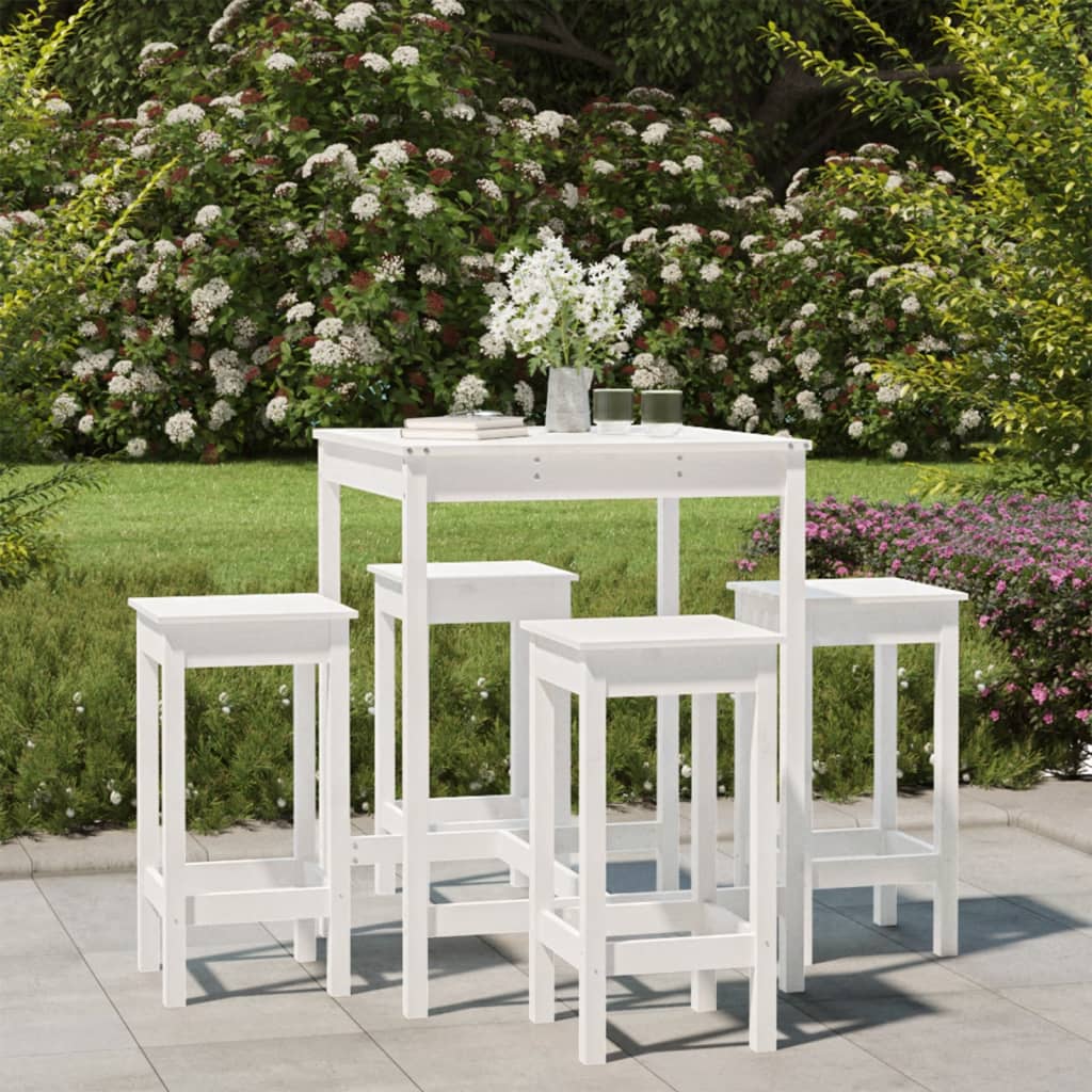 Set mobilier de bar pentru grădină, 5 piese,alb, lemn masiv pin GartenMobel Dekor