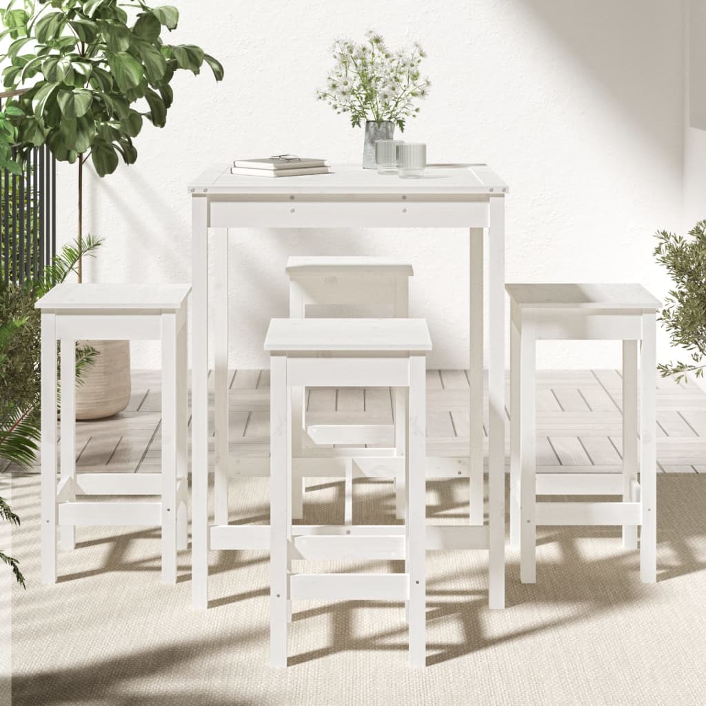 Set mobilier de bar pentru grădină, 5 piese,alb, lemn masiv pin GartenMobel Dekor
