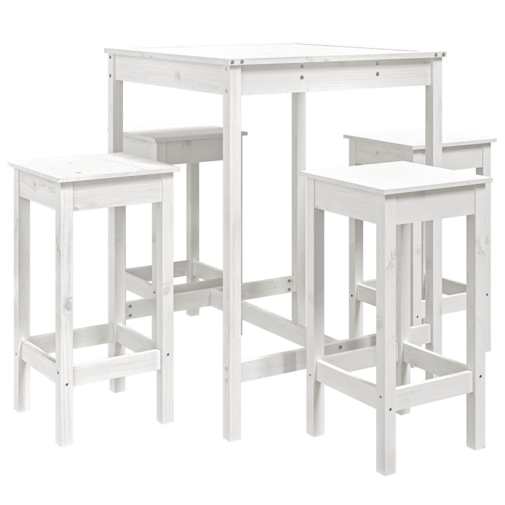 Set mobilier de bar pentru grădină, 5 piese,alb, lemn masiv pin GartenMobel Dekor