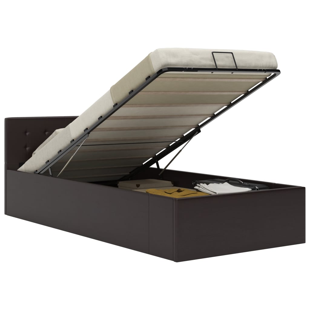 Cadru pat hidraulic cu ladă, gri, 100 x 200 cm, piele ecologică GartenMobel Dekor