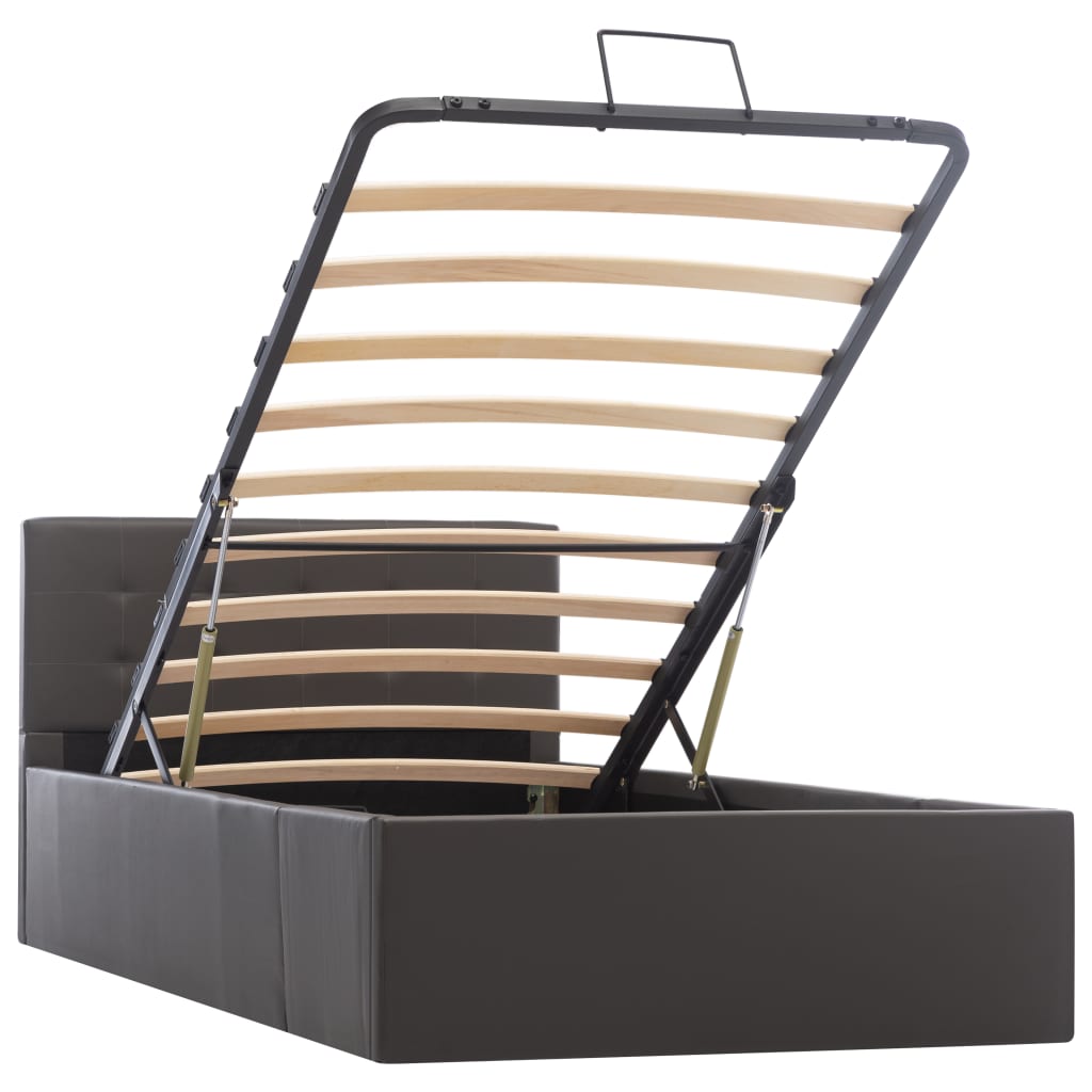 Cadru pat hidraulic cu ladă, gri, 100 x 200 cm, piele ecologică GartenMobel Dekor