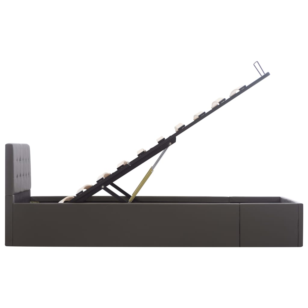 Cadru pat hidraulic cu ladă, gri, 100 x 200 cm, piele ecologică GartenMobel Dekor