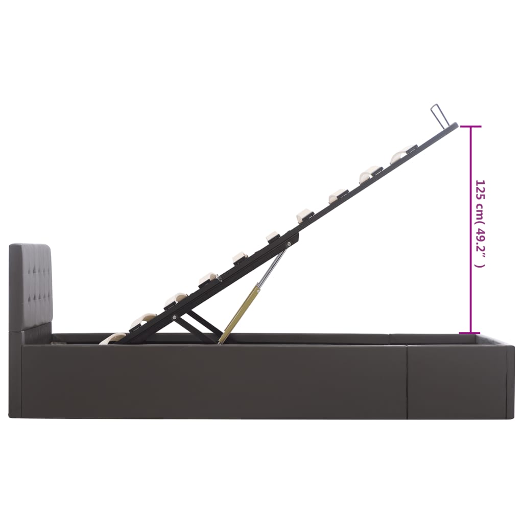 Cadru pat hidraulic cu ladă, gri, 100 x 200 cm, piele ecologică GartenMobel Dekor