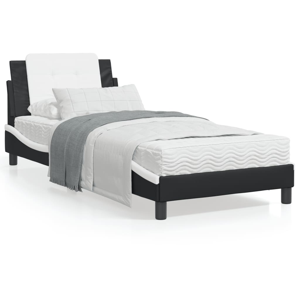 Cadru de pat cu tăblie negru și alb 90x190 cm piele artificială GartenMobel Dekor