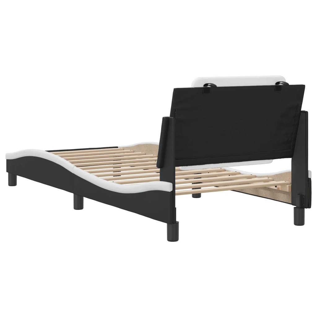 Cadru de pat cu tăblie negru și alb 90x190 cm piele artificială GartenMobel Dekor