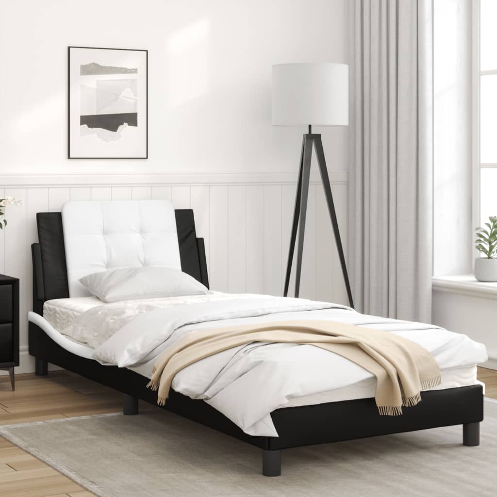 Cadru de pat cu tăblie negru și alb 90x190 cm piele artificială GartenMobel Dekor