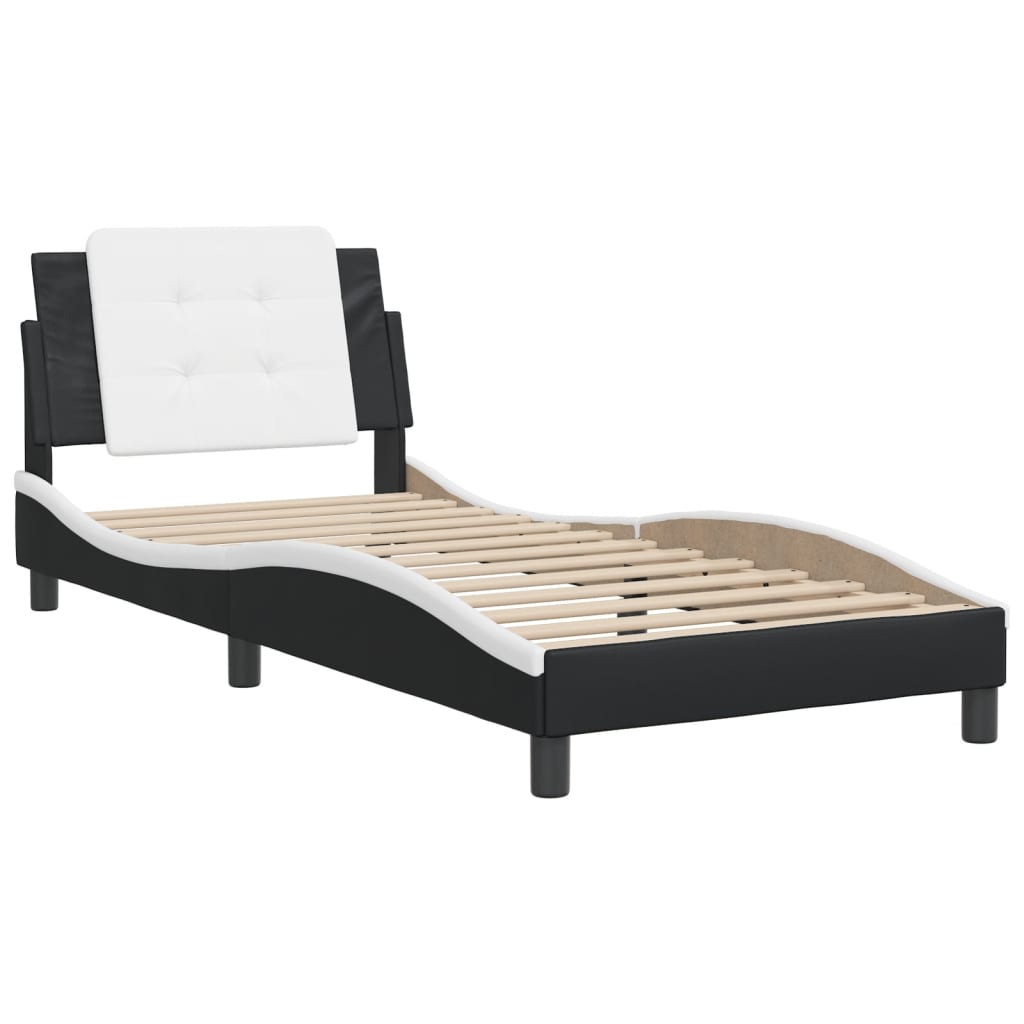 Cadru de pat cu tăblie negru și alb 90x190 cm piele artificială GartenMobel Dekor