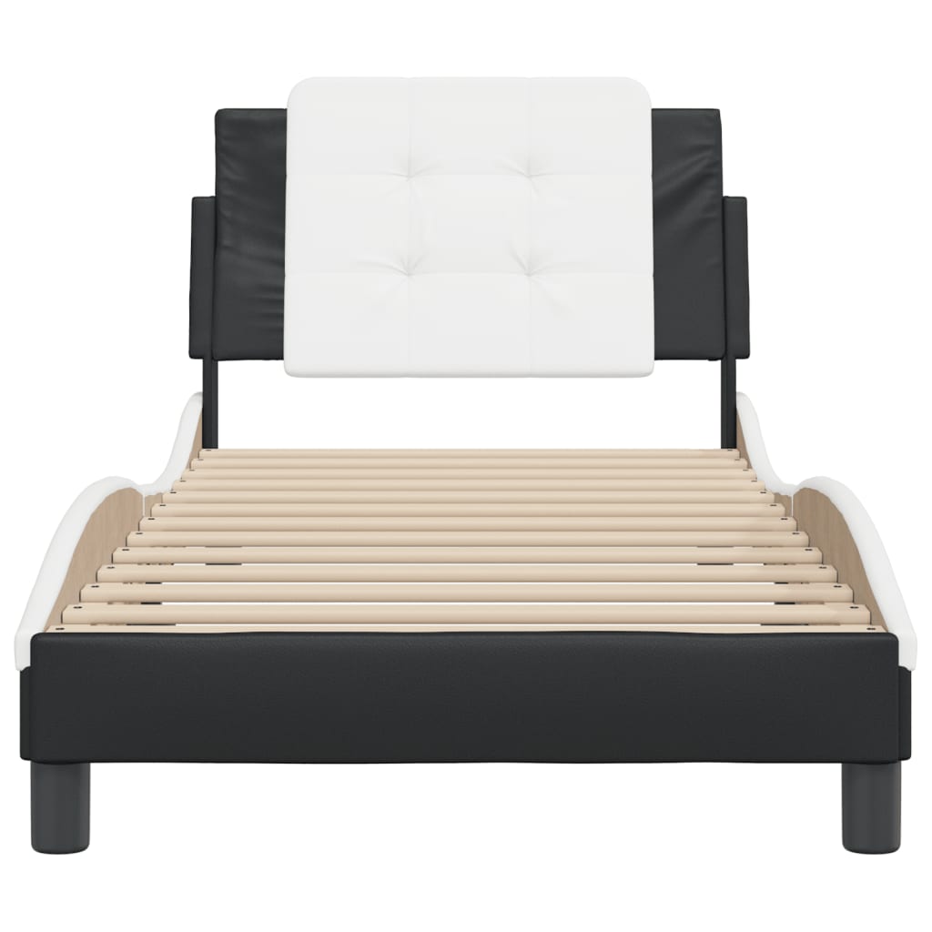 Cadru de pat cu tăblie negru și alb 90x190 cm piele artificială GartenMobel Dekor