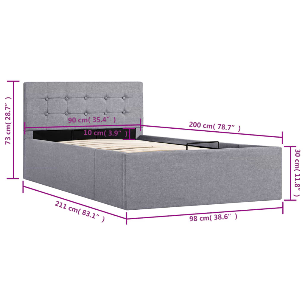 Cadru de pat hidraulic cu ladă gri deschis 90x200 cm textil  GartenMobel Dekor