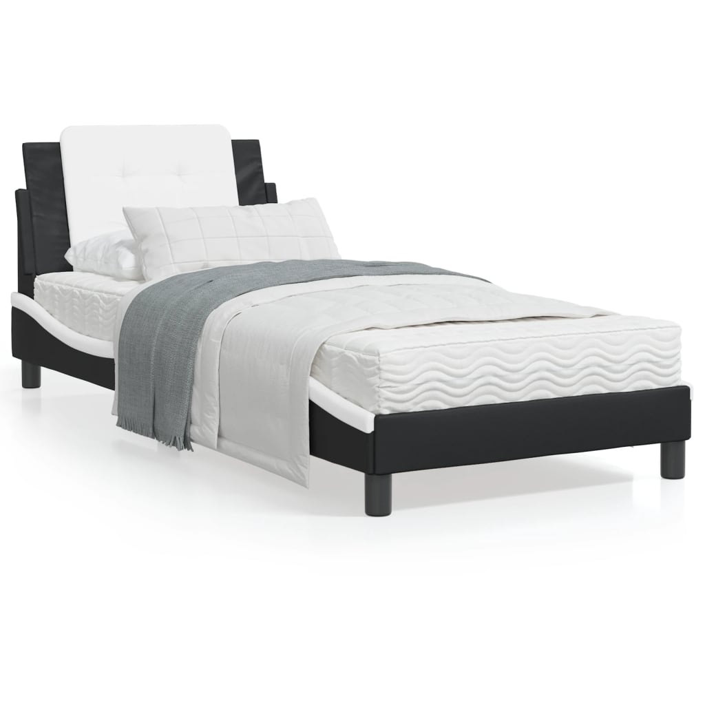 Cadru de pat cu tăblie negru și alb 100x200cm piele artificială GartenMobel Dekor