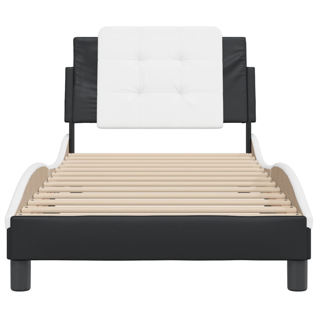 Cadru de pat cu tăblie negru și alb 100x200cm piele artificială GartenMobel Dekor