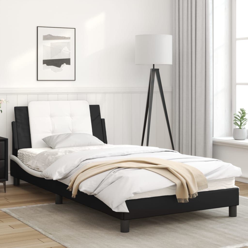 Cadru de pat cu tăblie negru și alb 100x200cm piele artificială GartenMobel Dekor