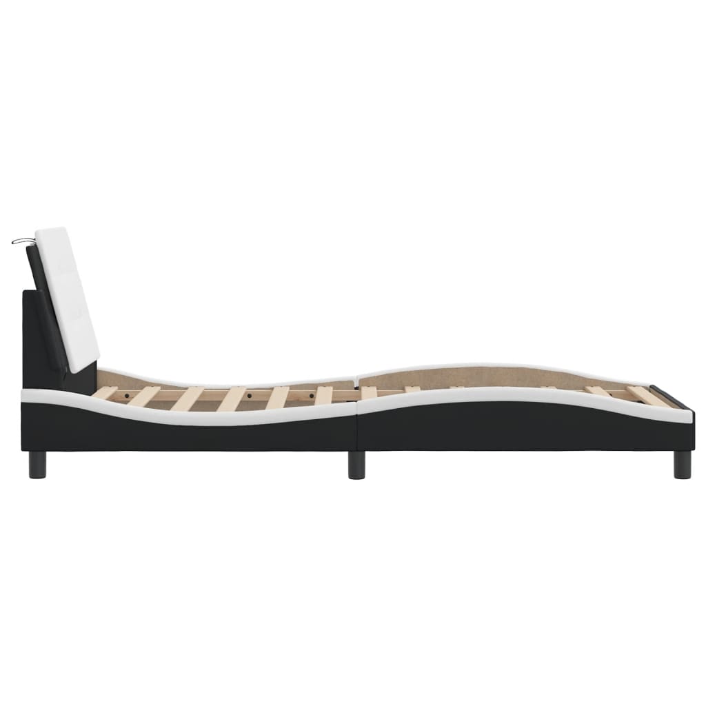 Cadru de pat cu tăblie negru și alb 100x200cm piele artificială GartenMobel Dekor