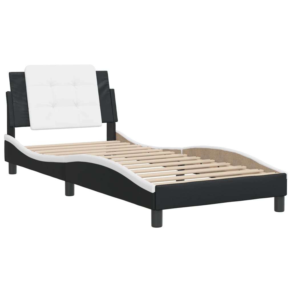 Cadru de pat cu tăblie negru și alb 100x200cm piele artificială GartenMobel Dekor