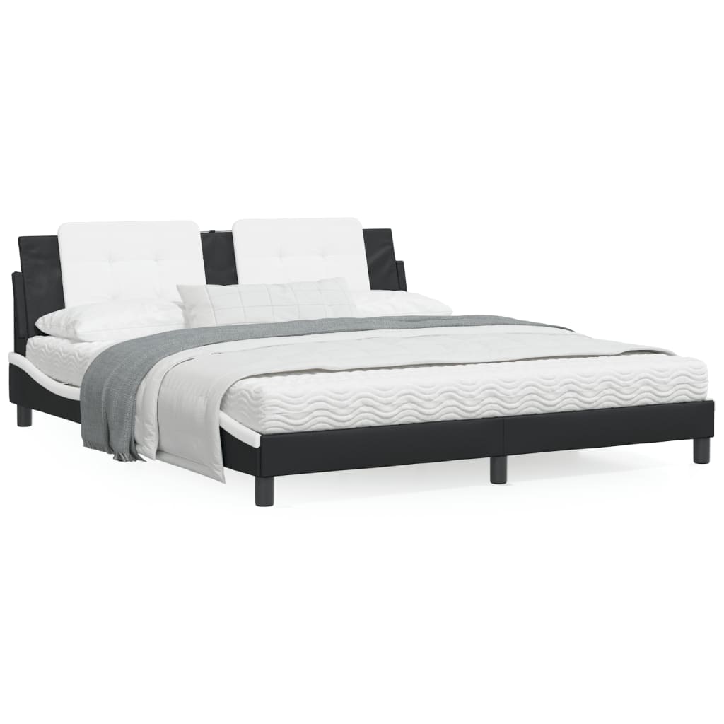 Cadru de pat cu tăblie negru și alb 180x200cm piele artificială GartenMobel Dekor