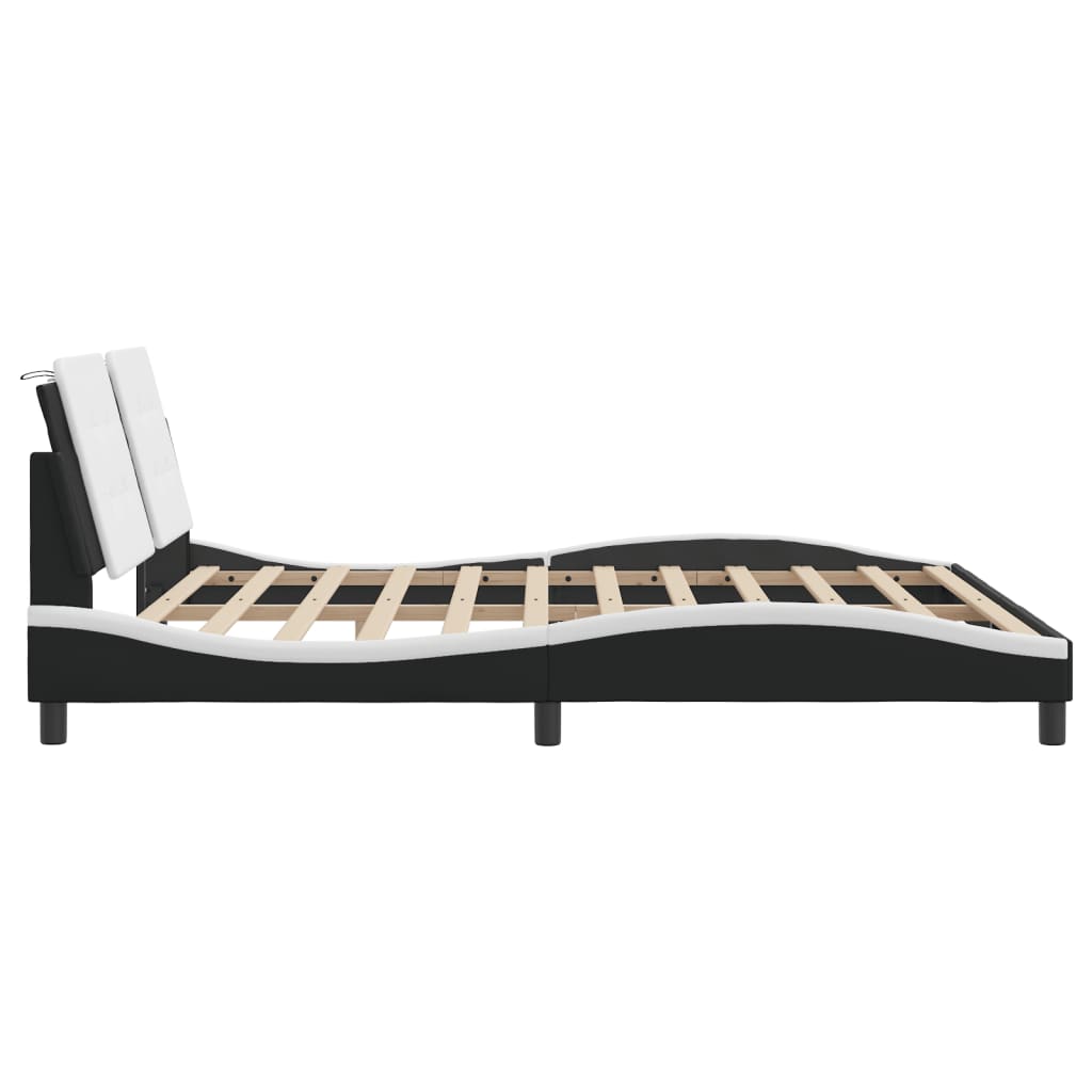 Cadru de pat cu tăblie negru și alb 180x200cm piele artificială GartenMobel Dekor