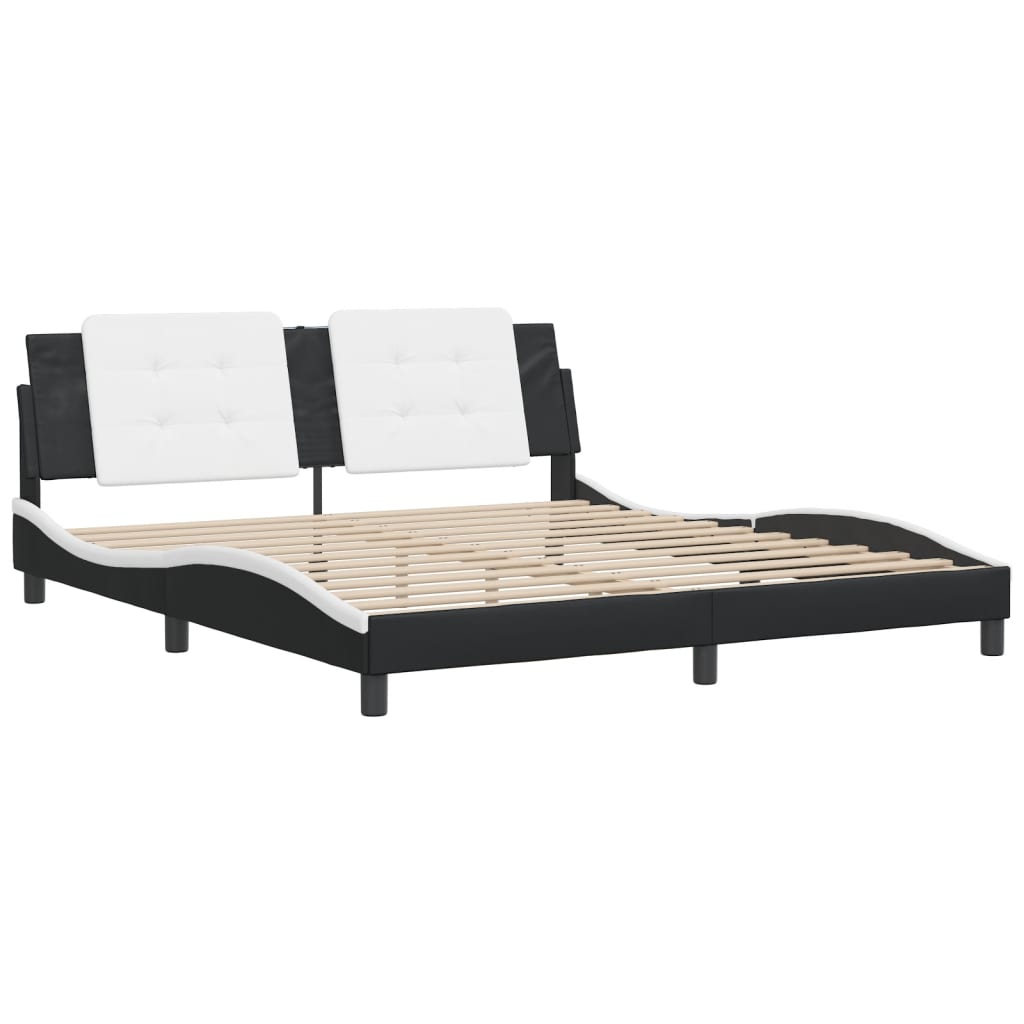 Cadru de pat cu tăblie negru și alb 180x200cm piele artificială GartenMobel Dekor