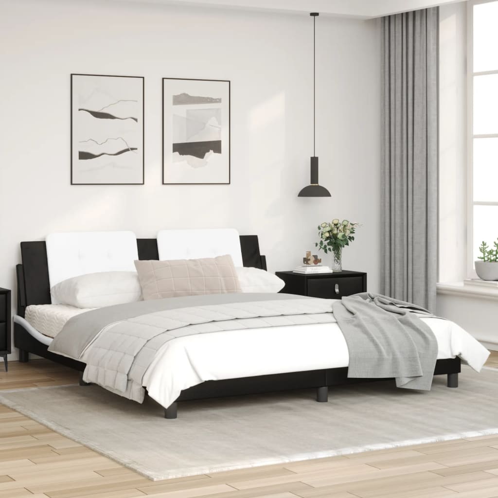 Cadru de pat cu tăblie negru și alb 180x200cm piele artificială GartenMobel Dekor