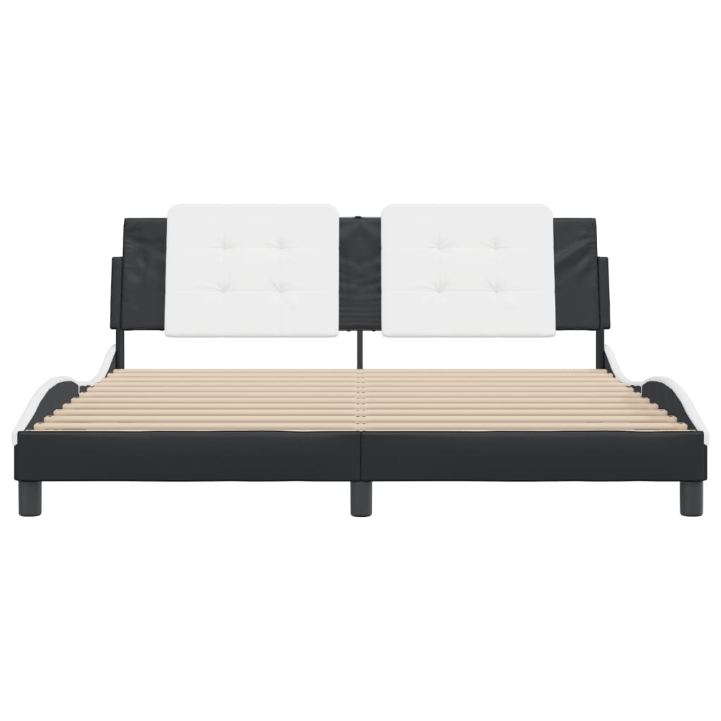 Cadru de pat cu tăblie negru și alb 180x200cm piele artificială GartenMobel Dekor
