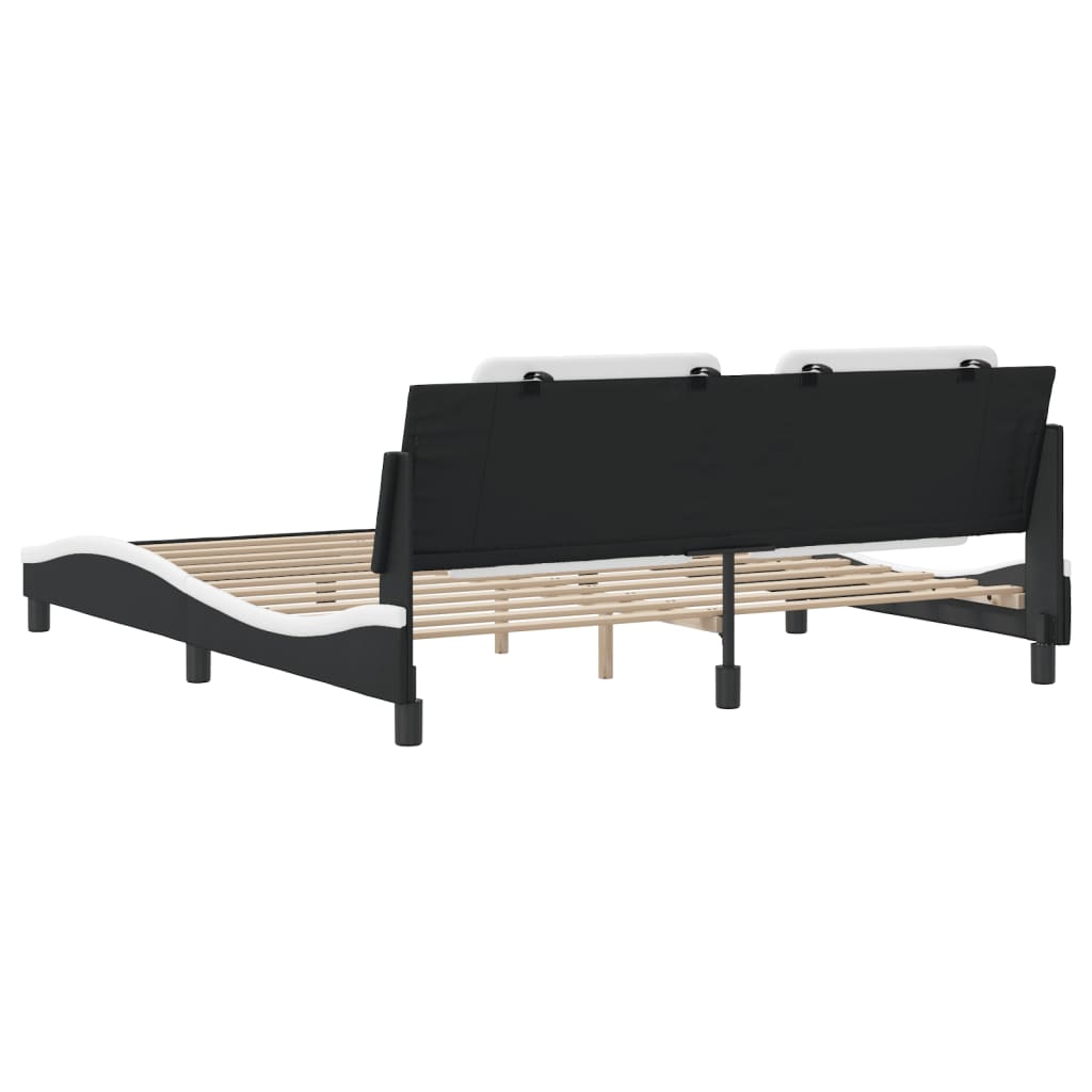 Cadru de pat cu tăblie negru și alb 180x200cm piele artificială GartenMobel Dekor