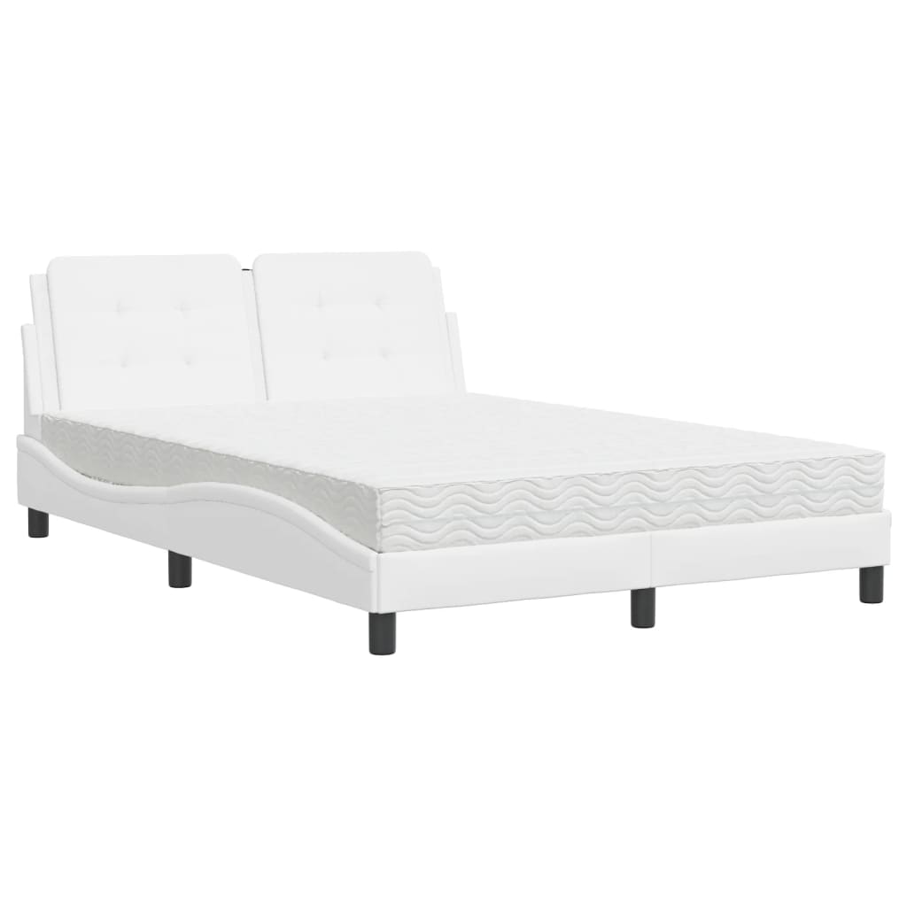 Pat cu saltea, alb, 140x200 cm, piele ecologică GartenMobel Dekor