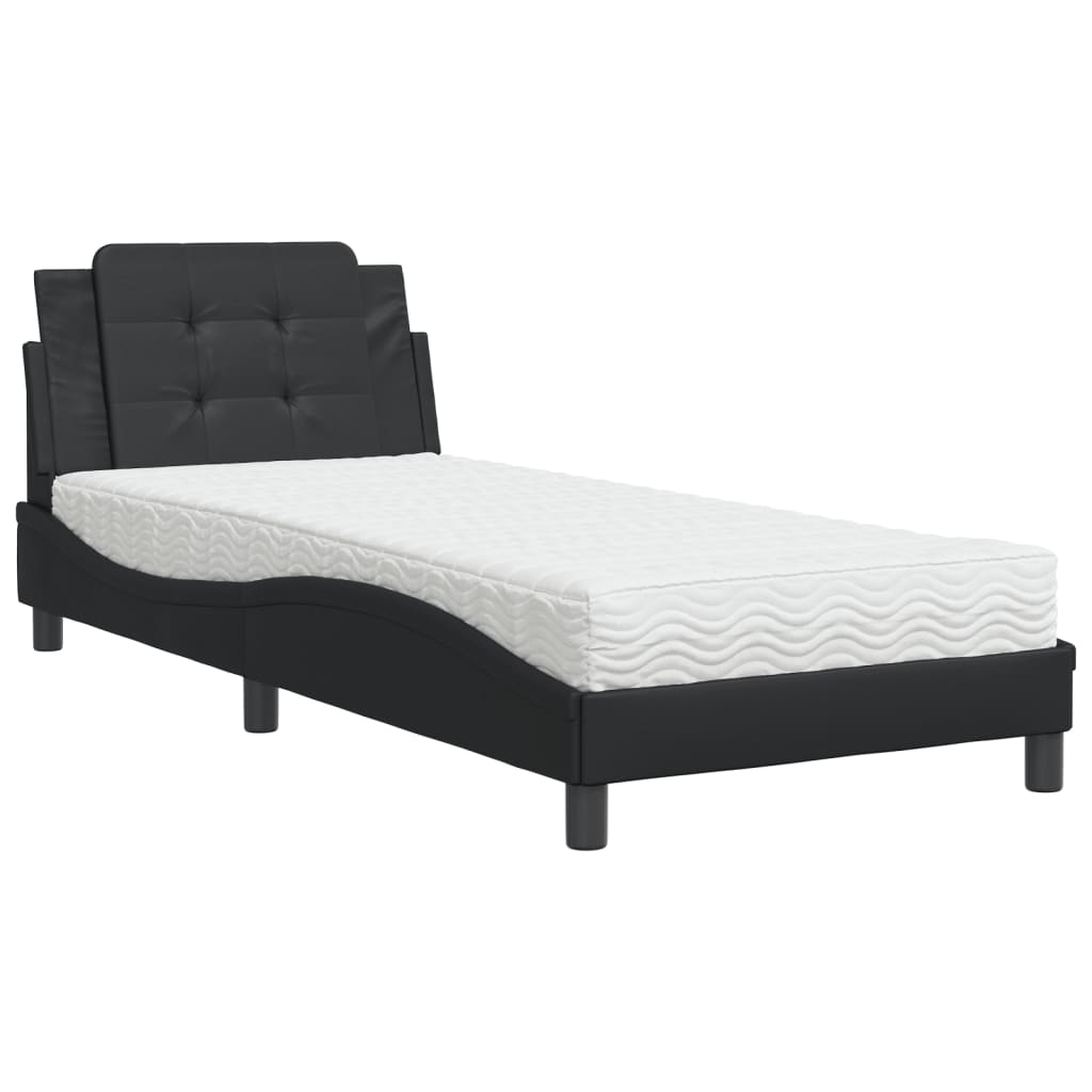 Pat cu saltea, negru, 100x200 cm, piele ecologică GartenMobel Dekor