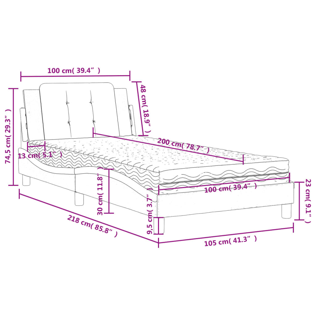 Pat cu saltea, negru, 100x200 cm, piele ecologică GartenMobel Dekor