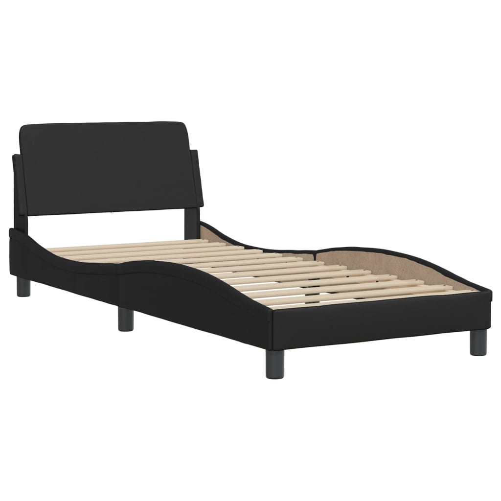 Pat cu saltea, negru, 100x200 cm, piele ecologică GartenMobel Dekor