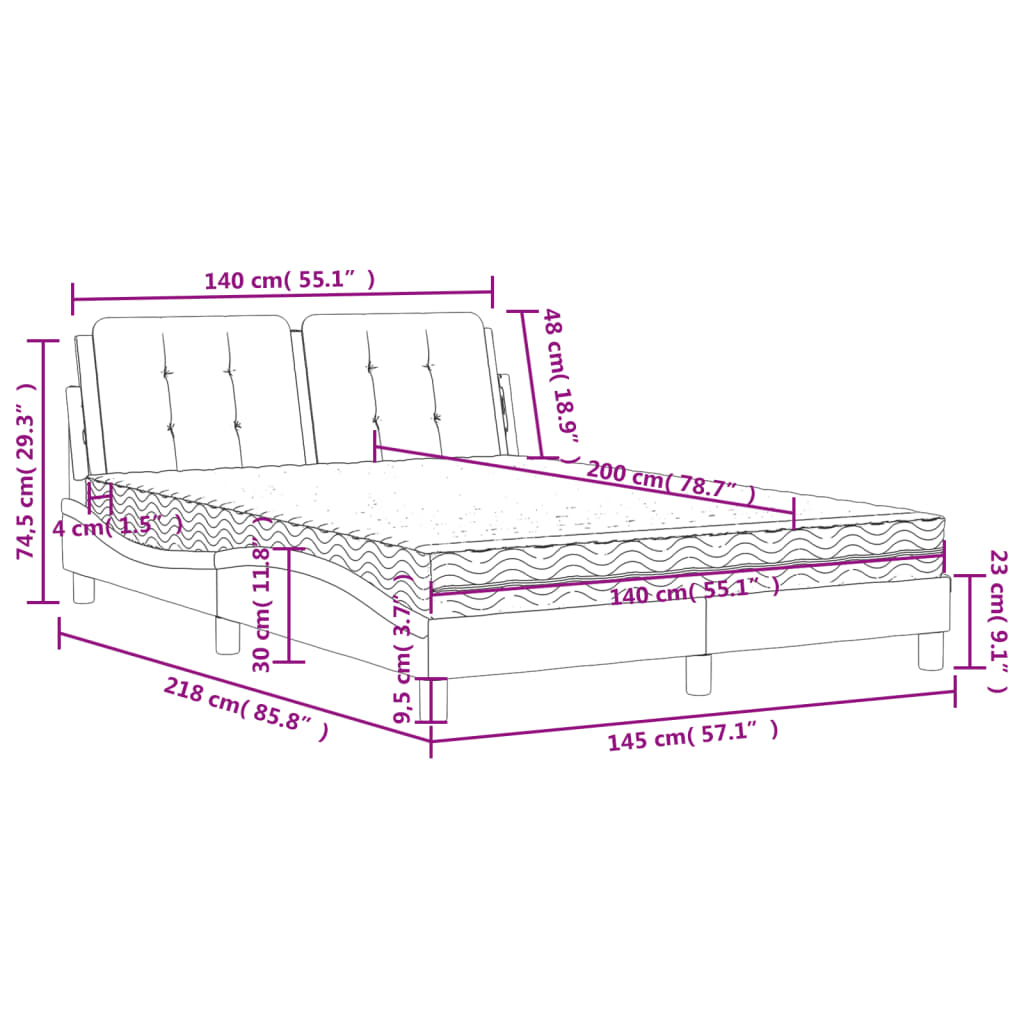 Pat cu saltea, negru, 140x200 cm, piele ecologică GartenMobel Dekor