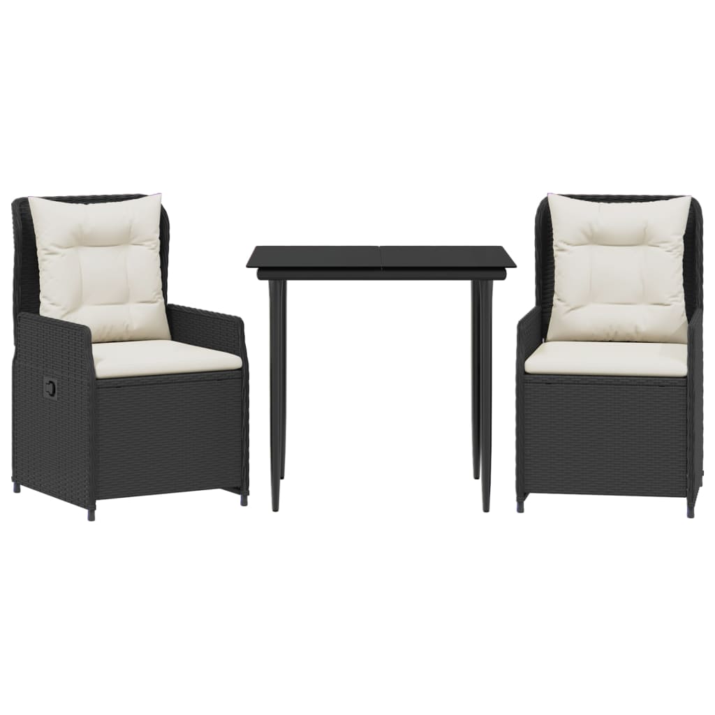 Set mobilier de grădină cu perne, 3 piese, negru, poliratan GartenMobel Dekor