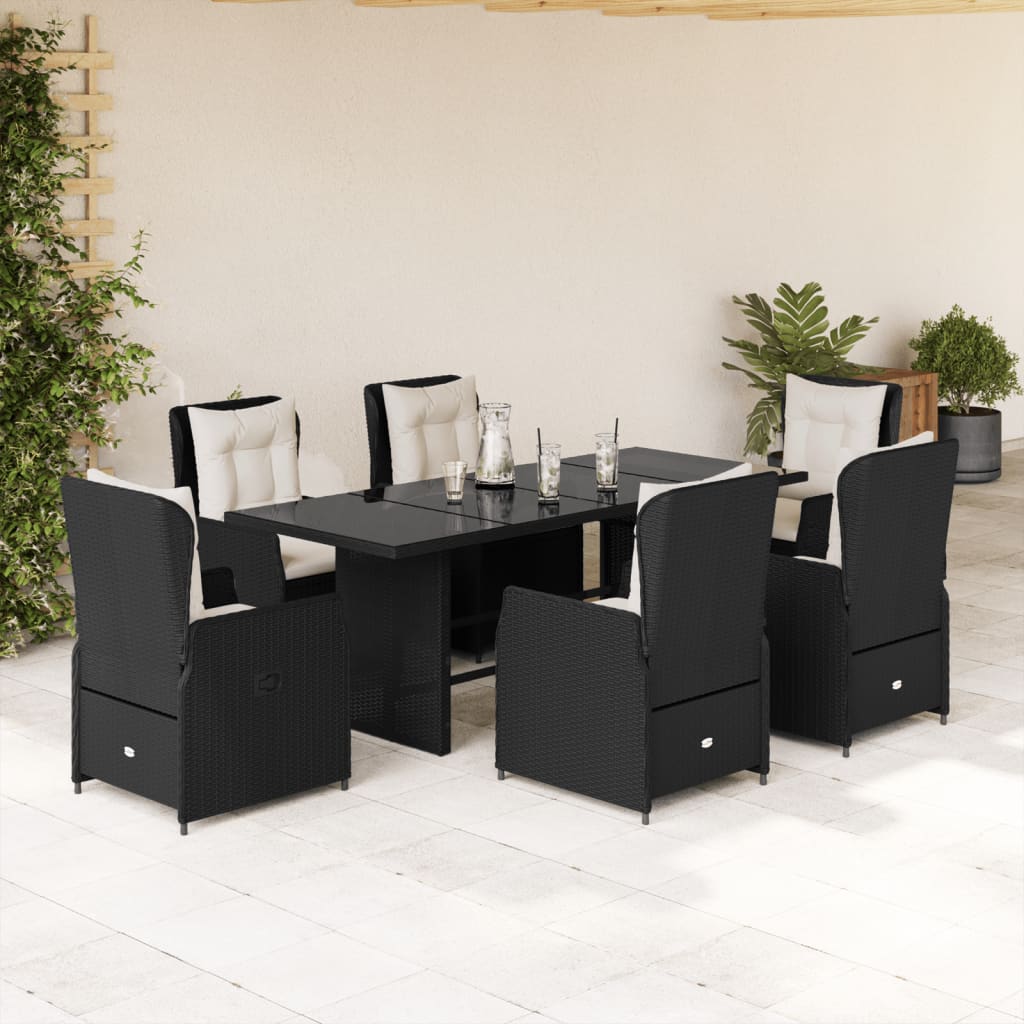 Set mobilier de grădină cu perne, 7 piese, negru, poliratan GartenMobel Dekor