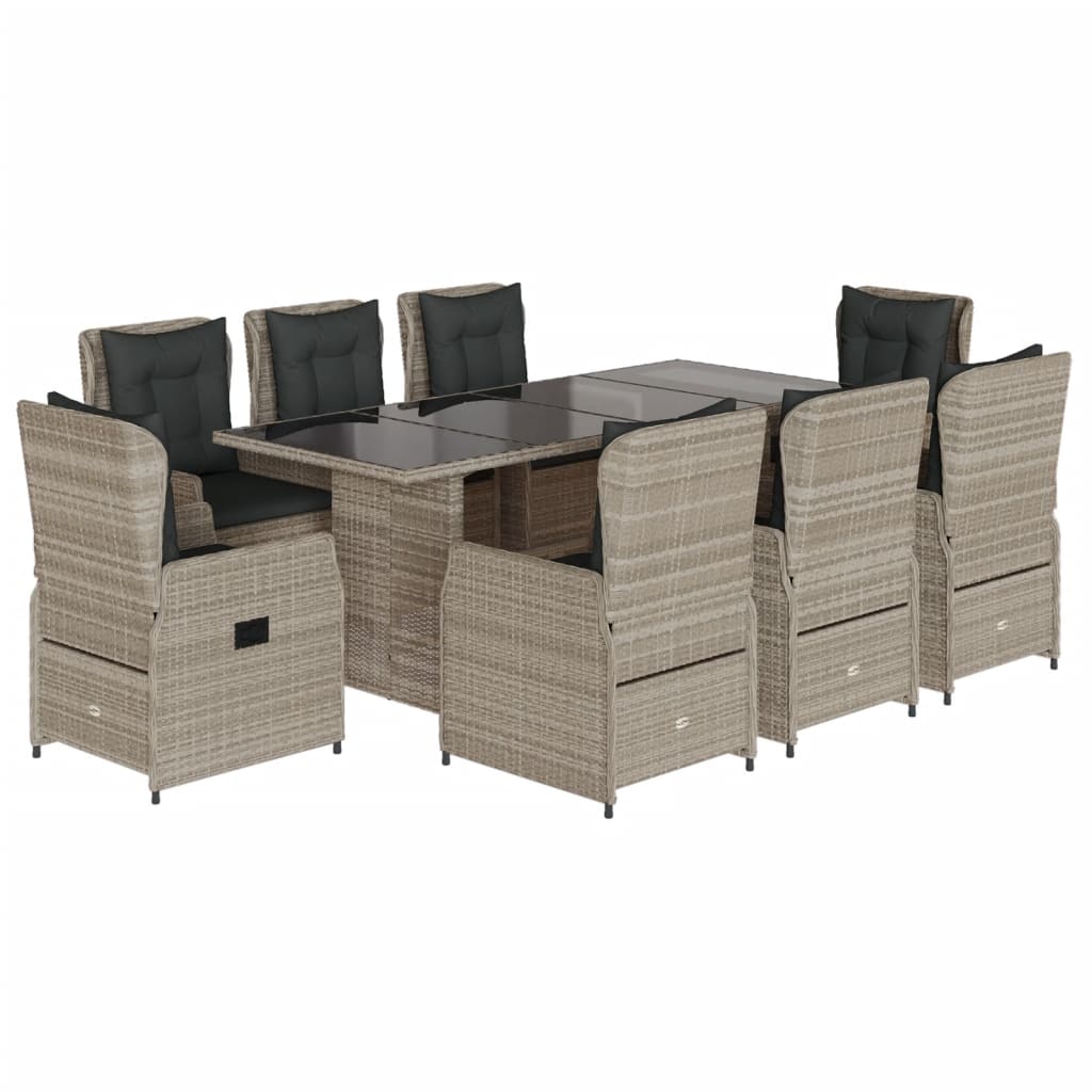 Set mobilier grădină cu perne, 9 piese, gri deschis, poliratan GartenMobel Dekor