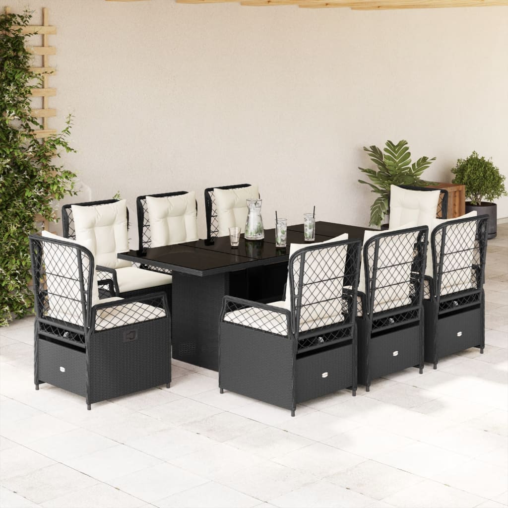 Set mobilier de grădină cu perne, 9 piese, negru, poliratan GartenMobel Dekor