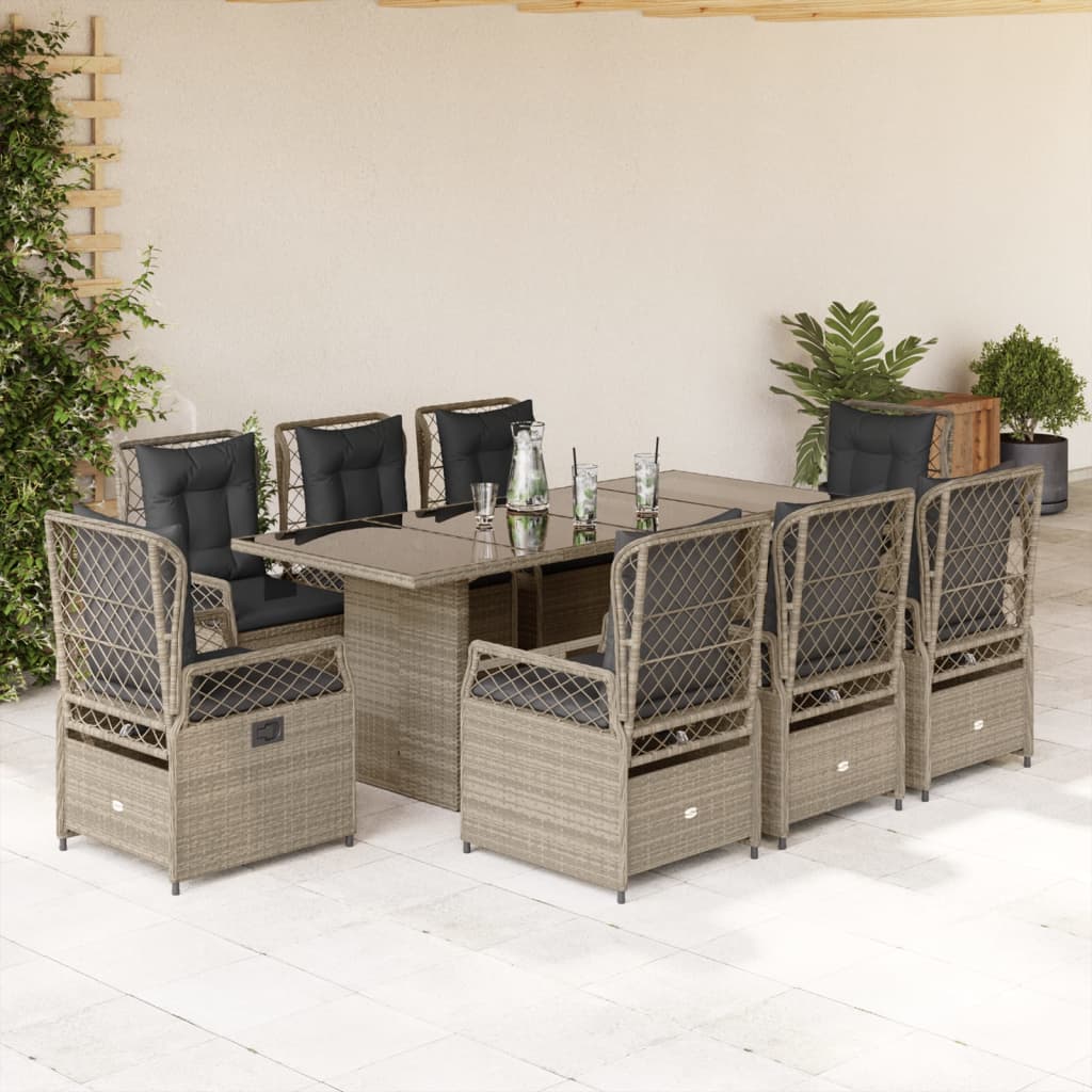Set mobilier grădină cu perne, 9 piese, gri deschis, poliratan GartenMobel Dekor