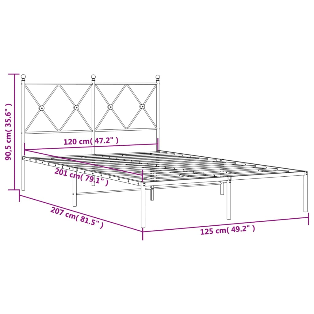 Cadru de pat metalic cu tăblie, alb, 120x200 cm GartenMobel Dekor